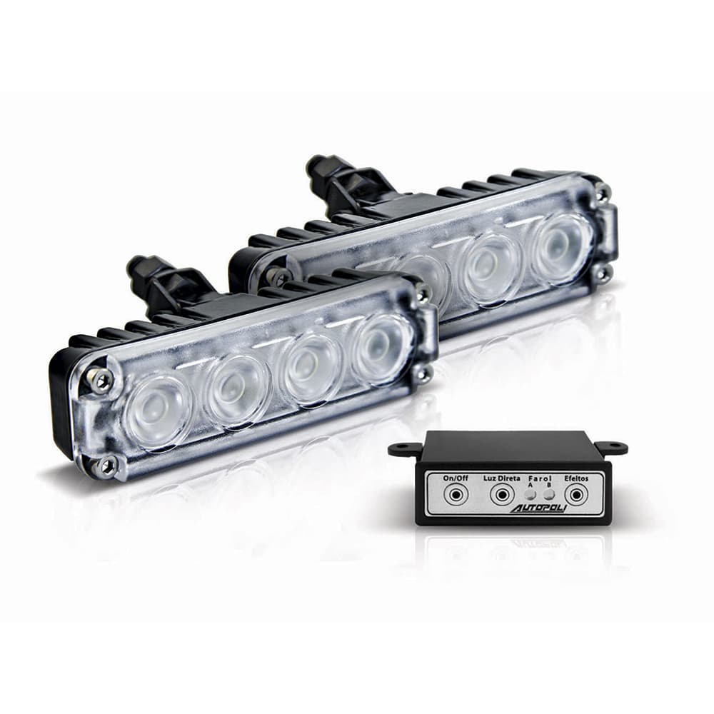 KIT STROBO FAROL AUX. LED RETANG. 4 LEDS BRANCO